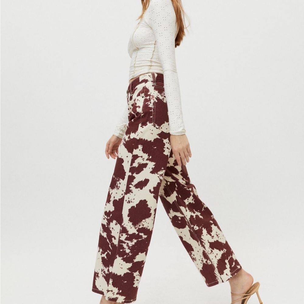 BDG wide leg western brown cow print Urban Outfitters denim jeans